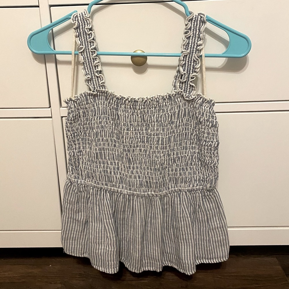 Blue and White Ruffled Tank